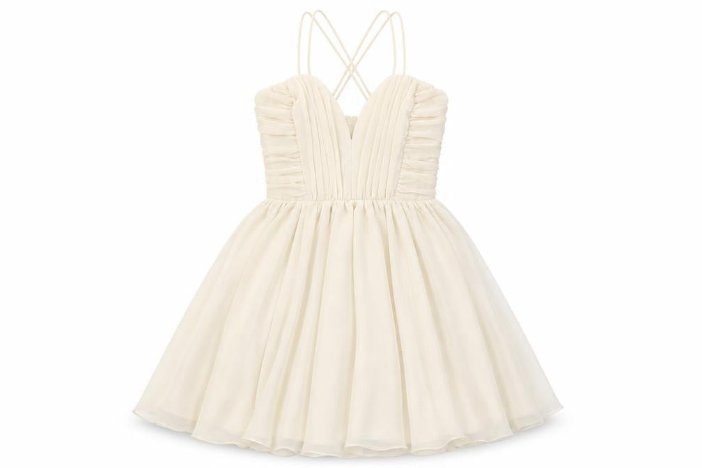 H&M Women's Beige Fit & Flare Dress, Size 6, Party-Ready