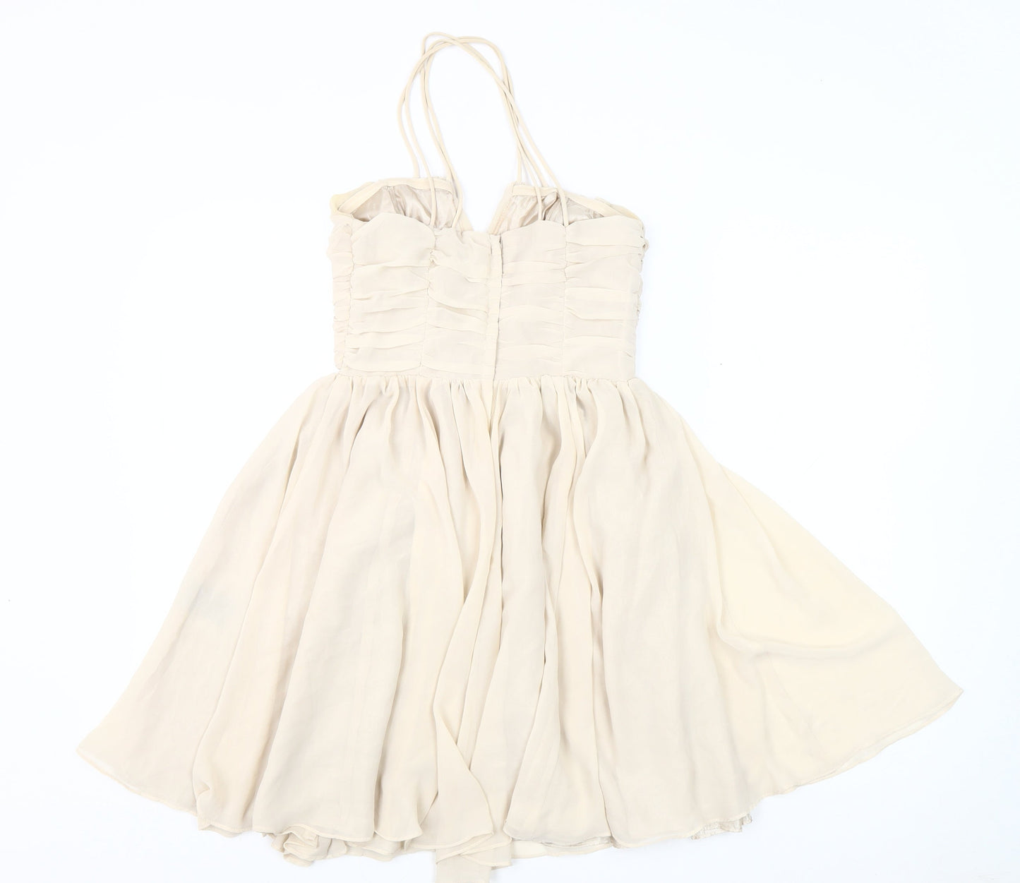 H&M Women's Beige Fit & Flare Dress, Size 6, Party-Ready
