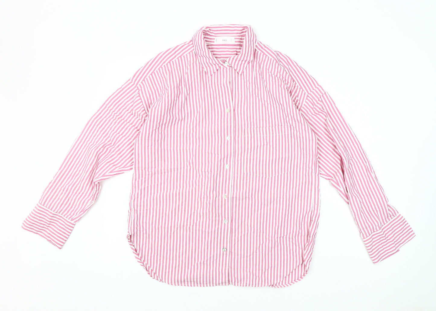 MNG Men's Pink Striped Button-Up Shirt, Medium