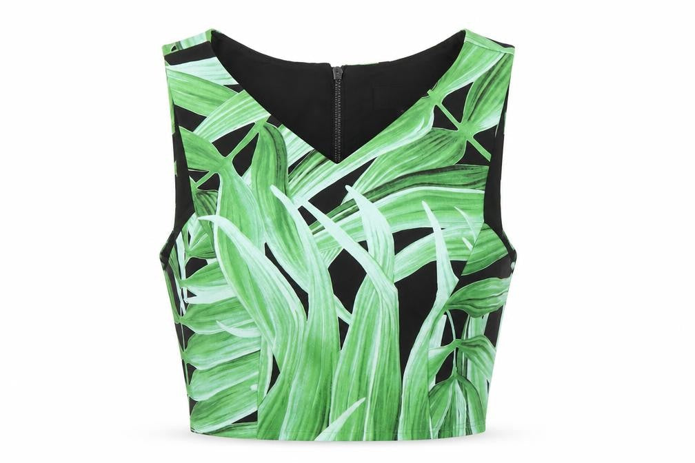 Topshop Women's Green Floral Crop Top, Size 10, Summer Style