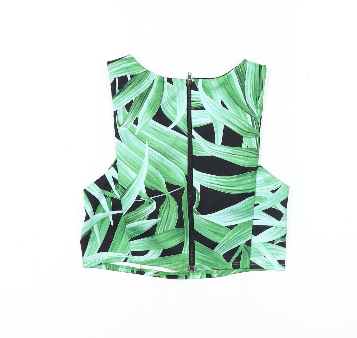 Topshop Women's Green Floral Crop Top, Size 10, Summer Style