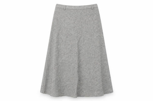 Women’s Grey Midi Skirt, Size 12, Herringbone Pattern Wool, Silk & other materials