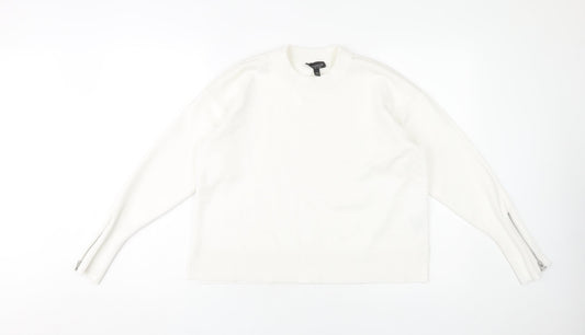 Topshop Women's White Crew Neck Jumper - Size 10