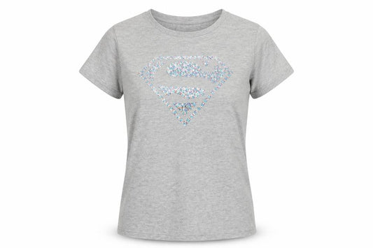 Superman Women's Grey Sequin T-Shirt, Size 14, Short Sleeve