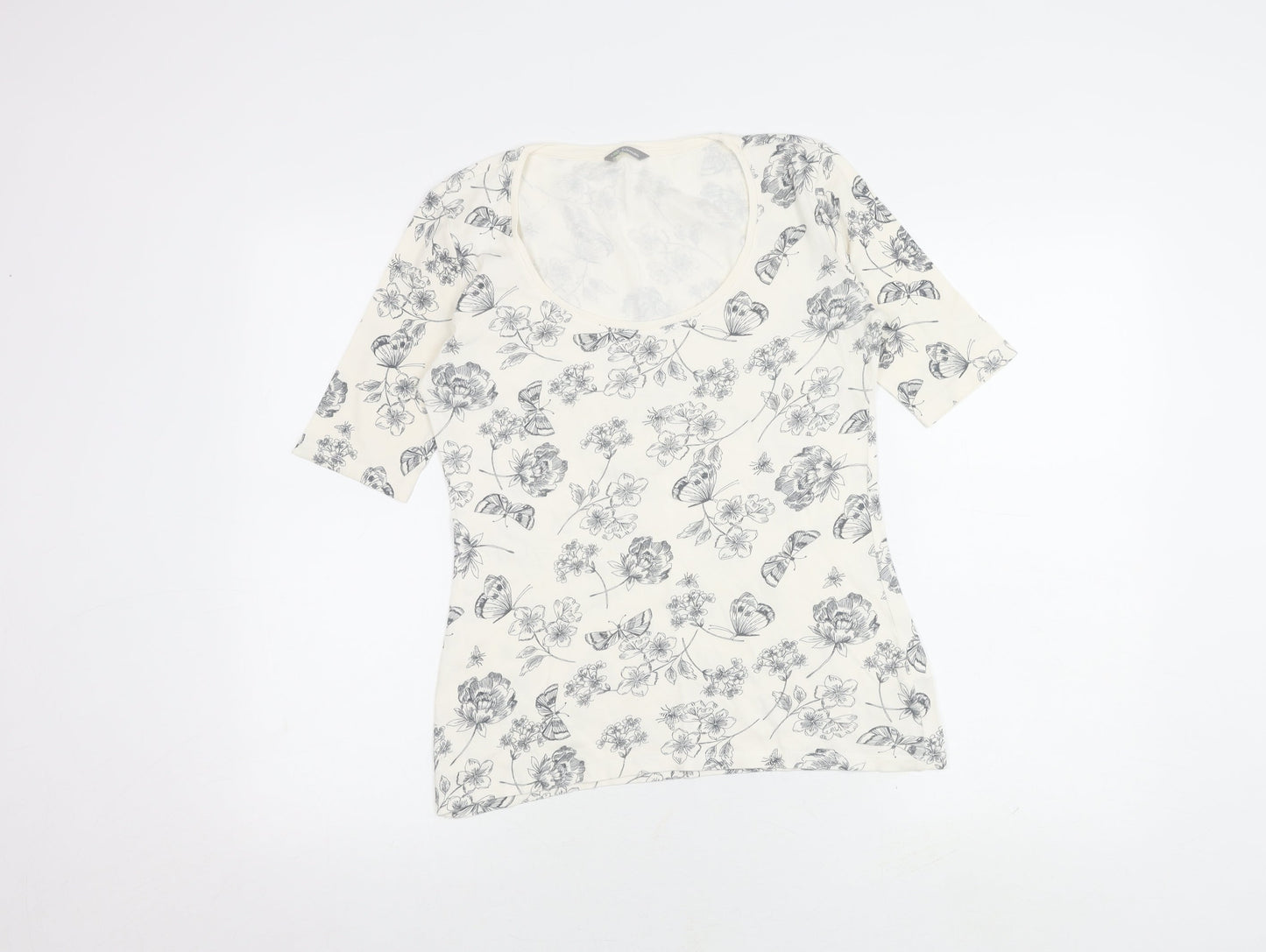 Marks and Spencer Women's Ivory Floral T-Shirt, Size 10