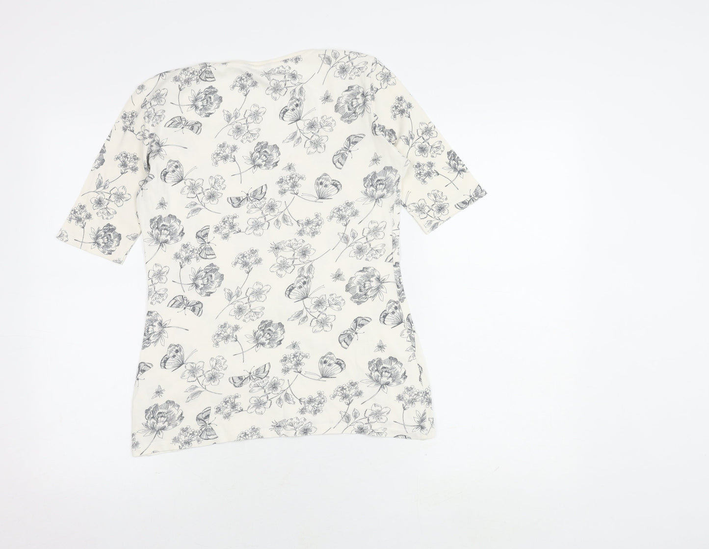 Marks and Spencer Women's Ivory Floral T-Shirt, Size 10