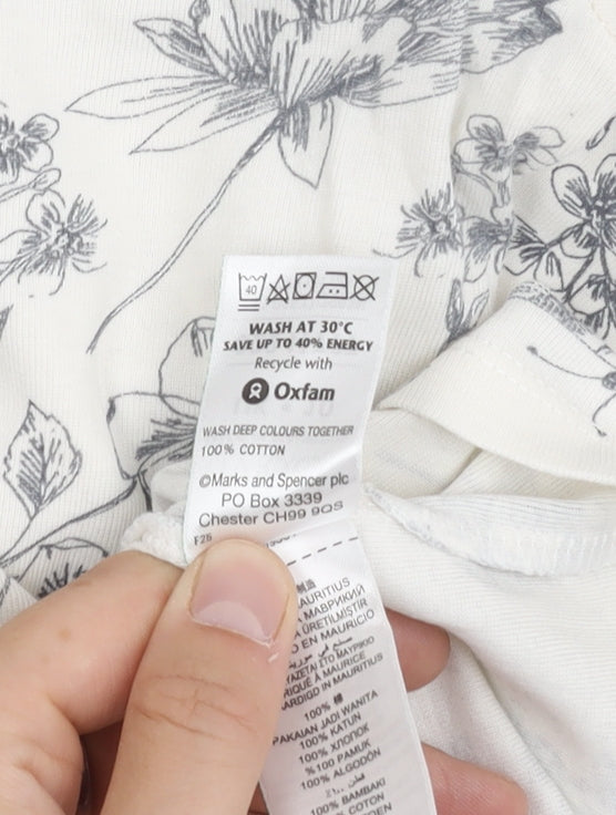 Marks and Spencer Women's Ivory Floral T-Shirt, Size 10
