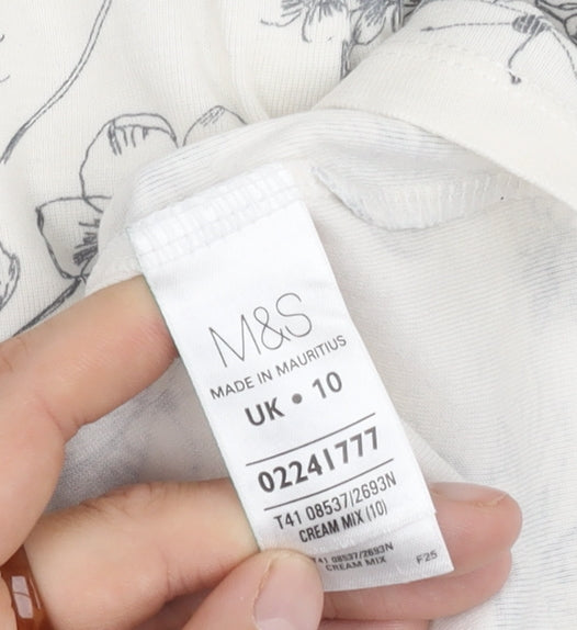 Marks and Spencer Women's Ivory Floral T-Shirt, Size 10