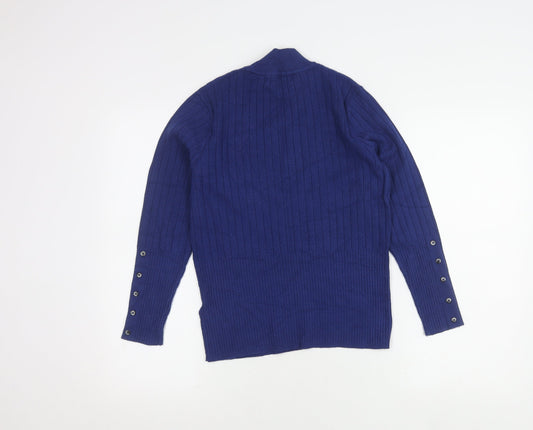 Marks and Spencer Women's Blue High Neck Jumper Size 12