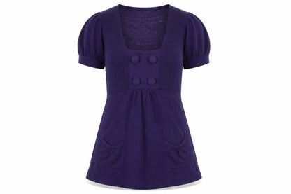 Warehouse Women's Purple Puff Sleeve Square Neck Top