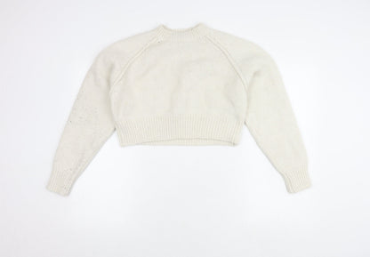 Zara Women's Ivory Knit Pullover Jumper, Size S, Raglan Sleeve