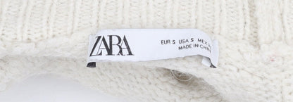 Zara Women's Ivory Knit Pullover Jumper, Size S, Raglan Sleeve