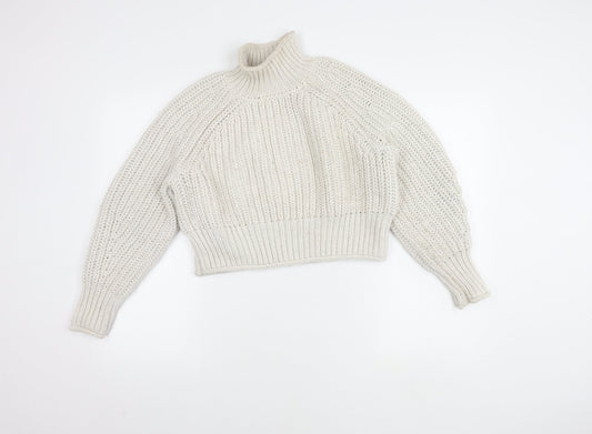H&M Women's White High Neck Pullover Jumper, Size S