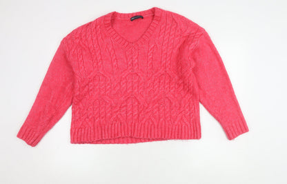 Marks & Spencer Women's Pink V-Neck Pullover Jumper M