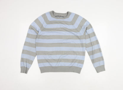 River Womens Island Grey Blue Striped Pullover Jumper S