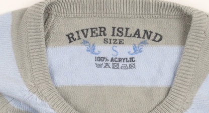 River Womens Island Grey Blue Striped Pullover Jumper S