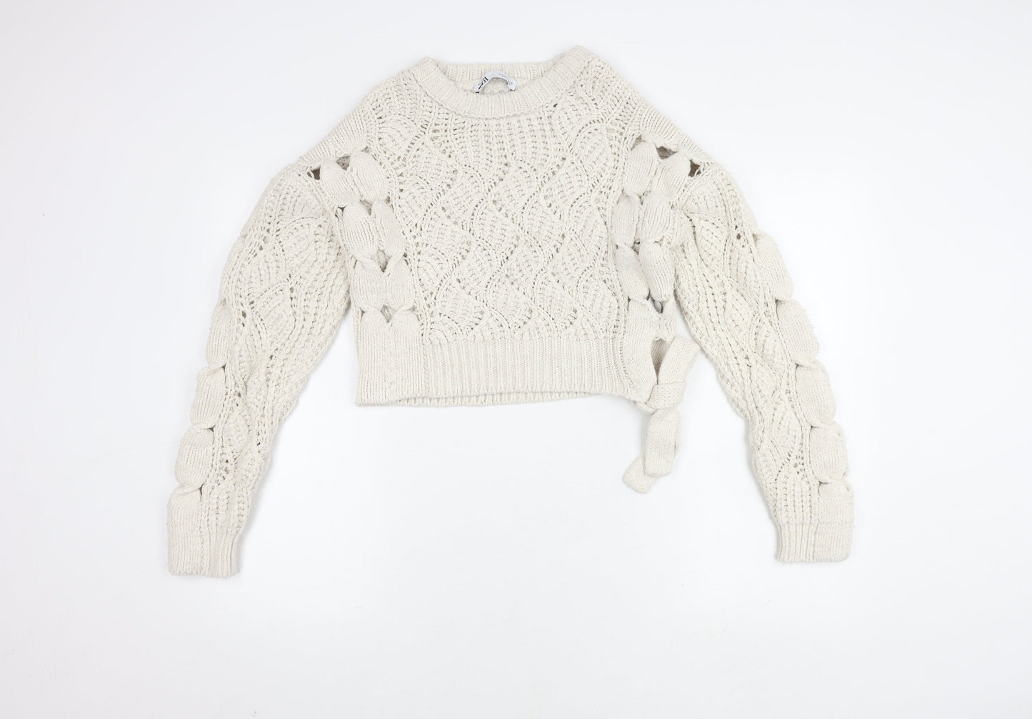Zara Women's Ivory Open-Knit Pullover Jumper S