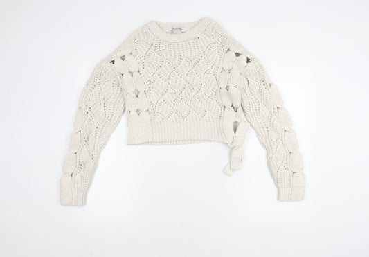 Zara Women's Ivory Open-Knit Pullover Jumper S