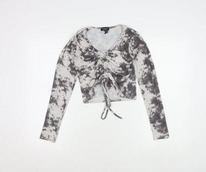 Additional front view of New Look Grey Tie-Dye Cropped Top, size 10, Petite