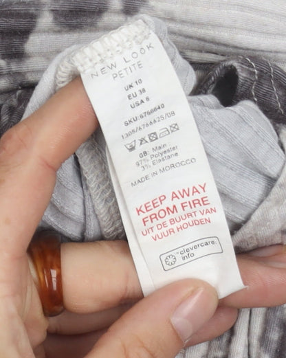 Brand and care label for New Look Grey Tie-Dye Cropped Top, size 10, Petite