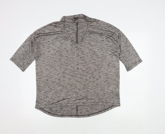 New Look Women's Grey V-Neck 3/4 Sleeve Knit Top