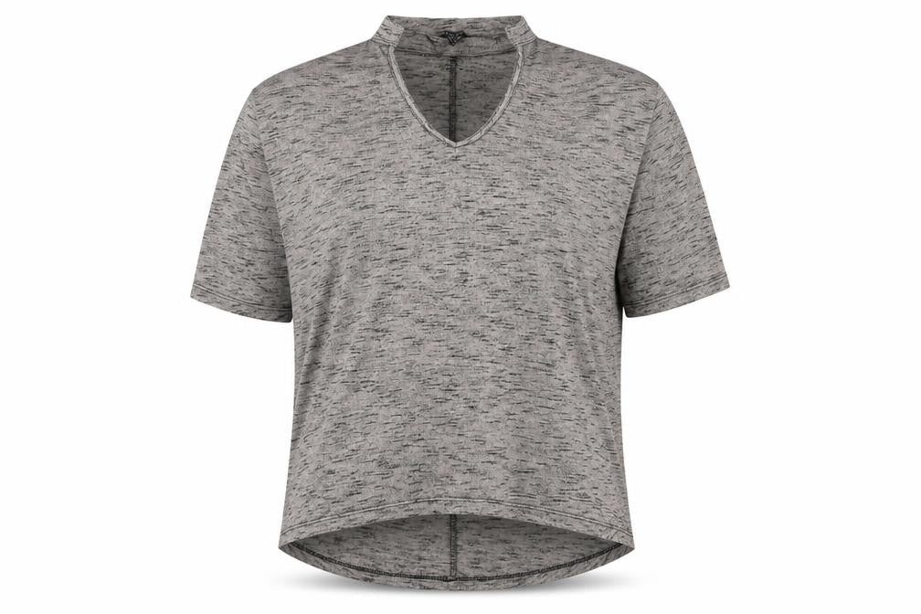 New Look Women's Grey V-Neck 3/4 Sleeve Knit Top