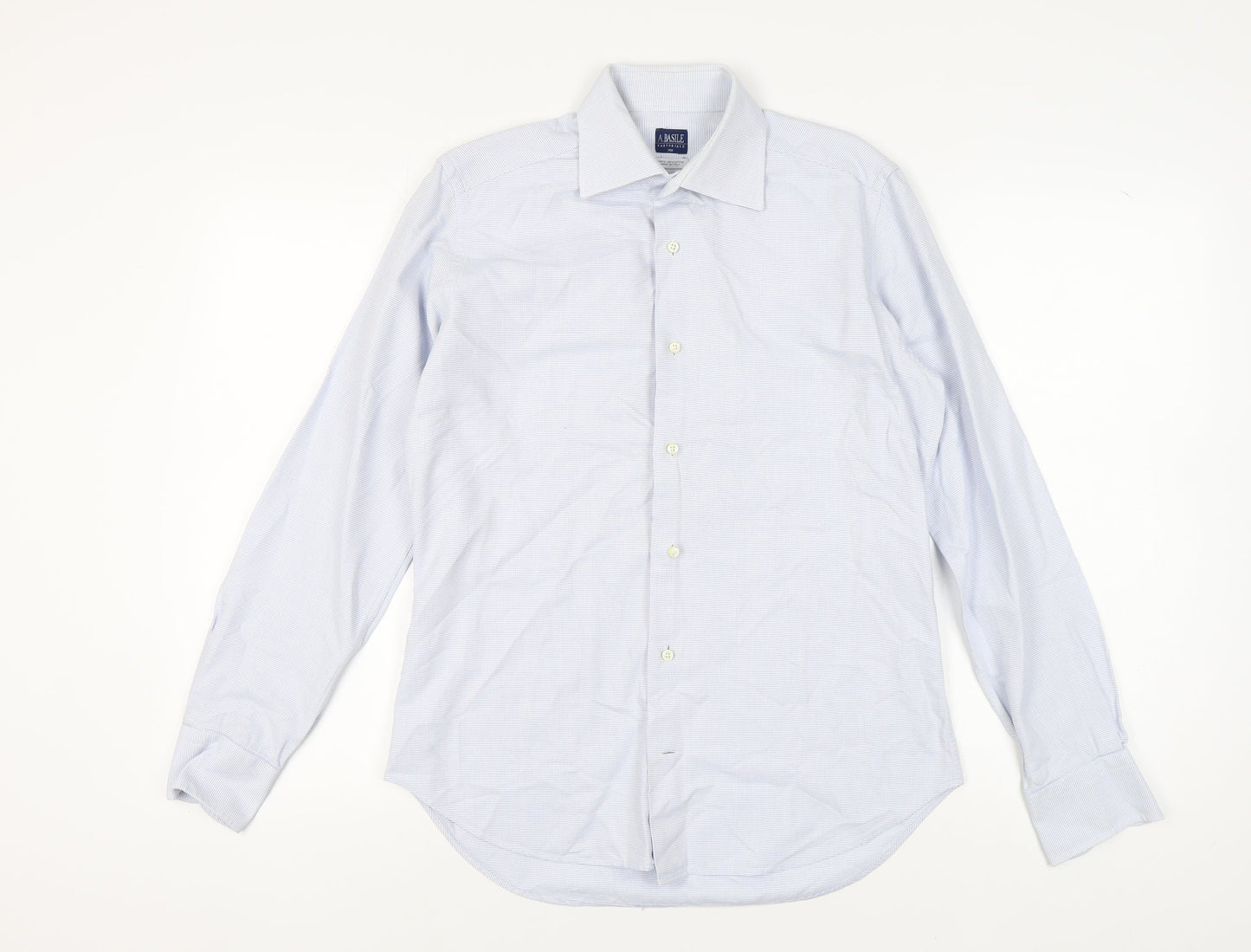 A. Basile Men's Blue Check Dress Shirt, Size M