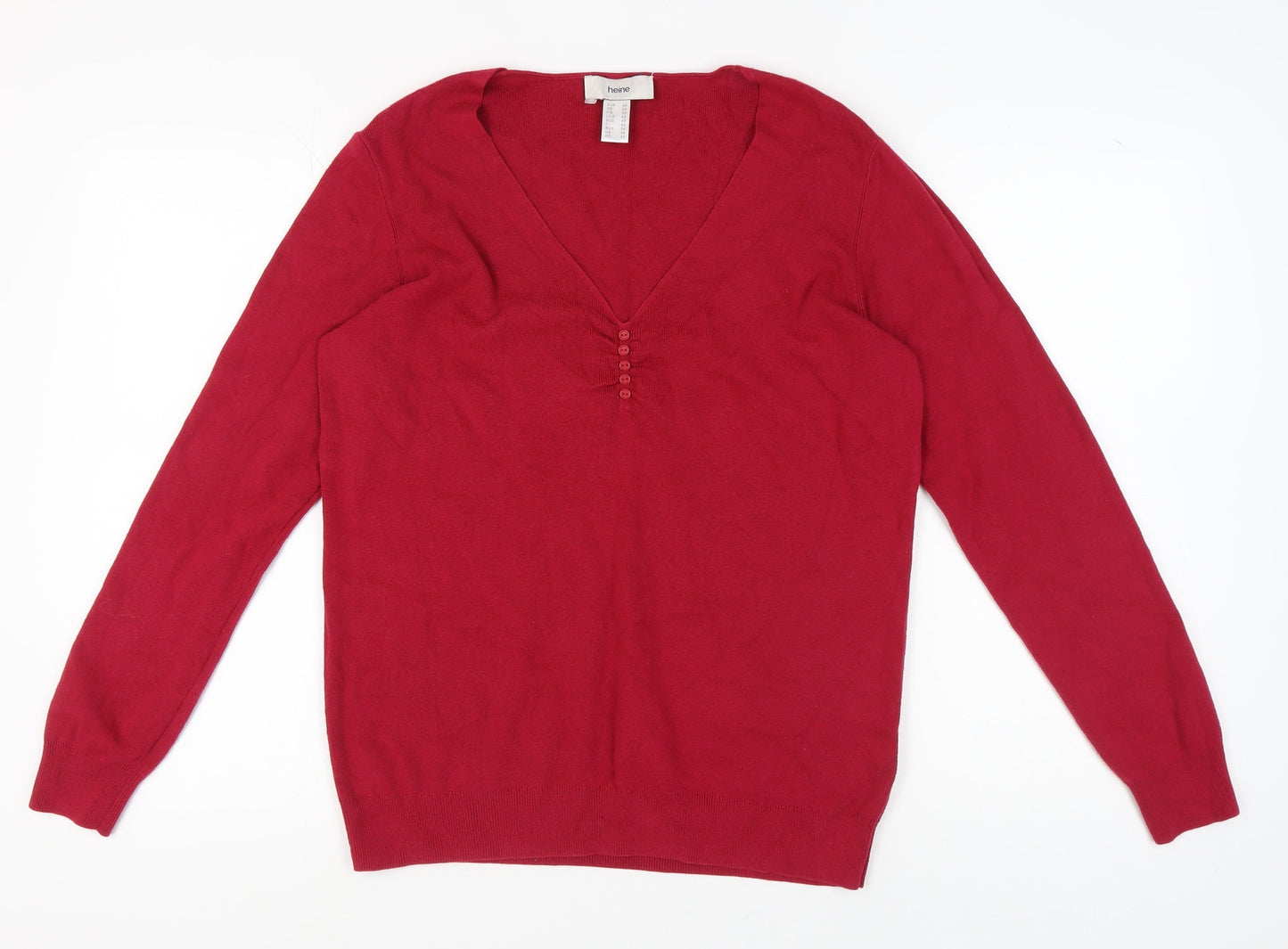 Heine Women's Red V-Neck Pullover Jumper, Size 20