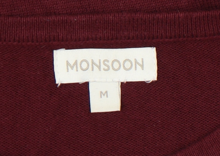 Monsoon Women's Red Crew Neck Jumper, Size M, Button Accents