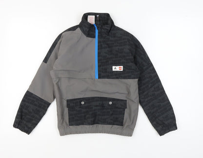 Additional front view of Adidas boys’ black track jacket, geometric, size 7, autumn wear
