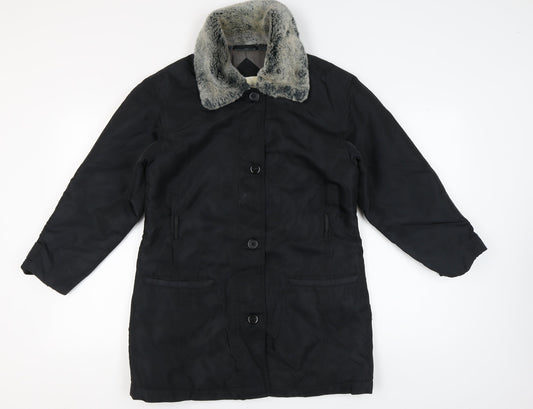 Dorothy Perkins Women's Black Fur Trim Coat, Size 12