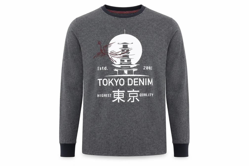 KAM Jeans Men's Grey City Graphic Long Sleeve T-Shirt L
