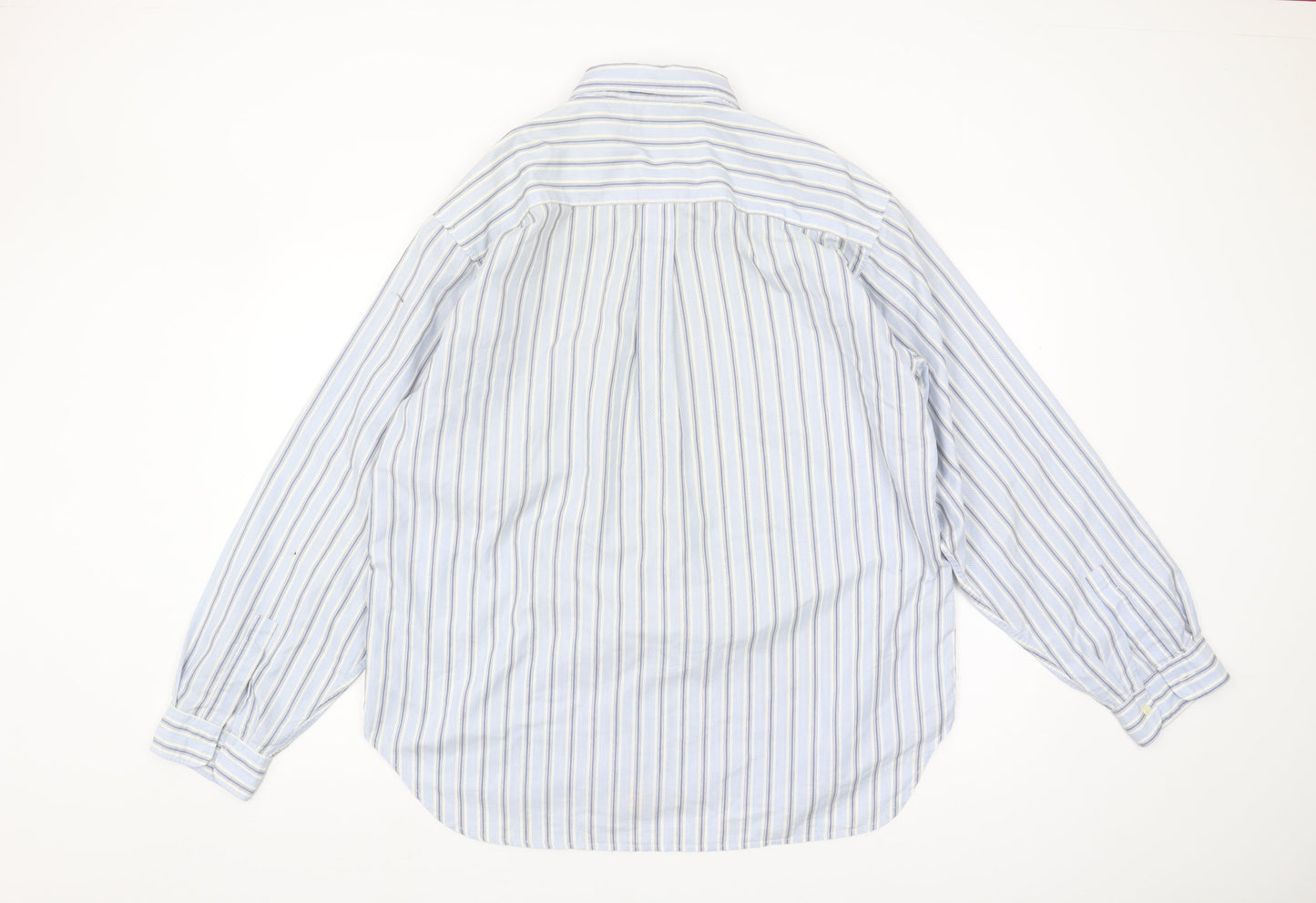 Replay Men's Blue Striped Long Sleeve Shirt Size L