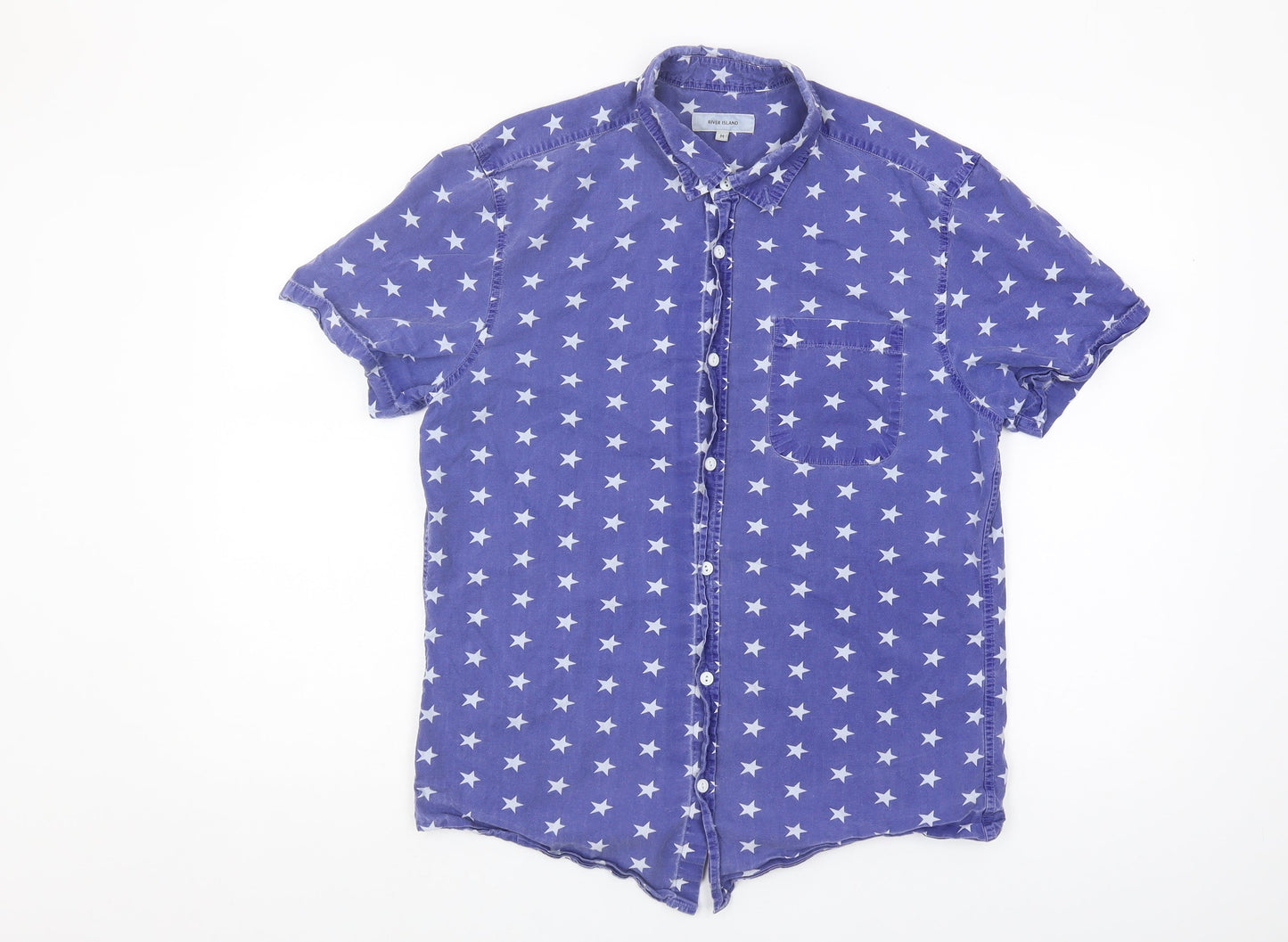 River Island Men's Blue Star Print Casual Shirt M