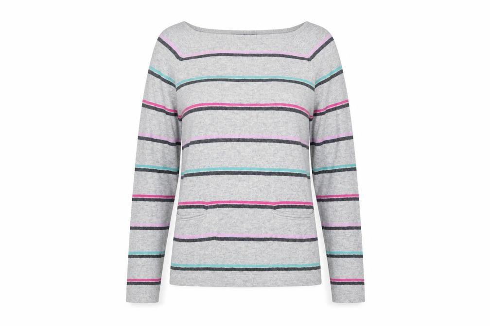 Laura Ashley Women's Grey Striped Knit Jumper, Size S
