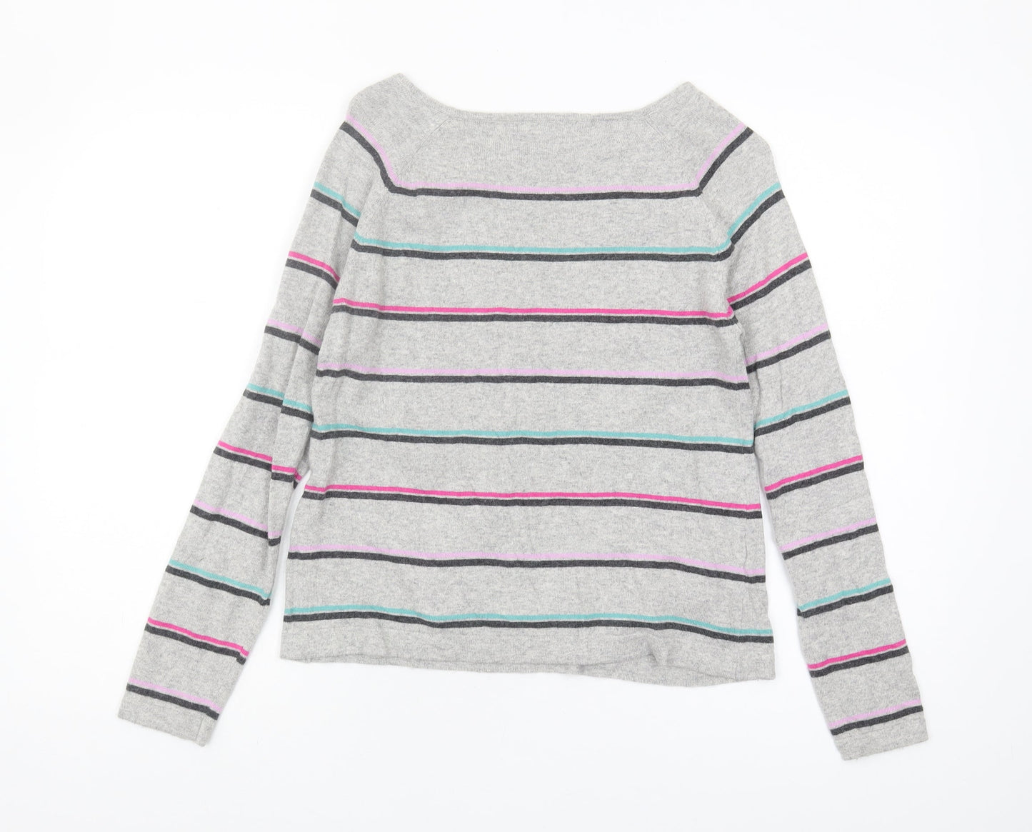 Laura Ashley Women's Grey Striped Knit Jumper, Size S