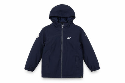 Front view of Regatta boys’ blue anorak jacket, age 5-6, waterproof