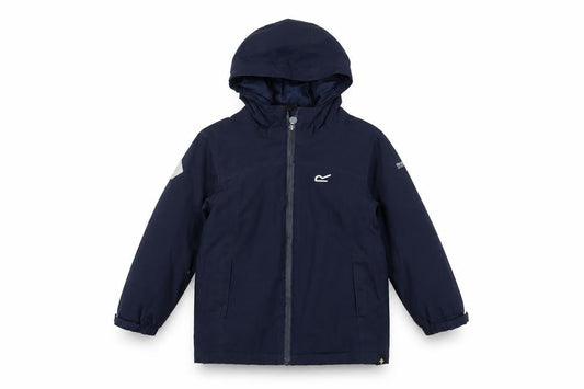 Front view of Regatta boys’ blue anorak jacket, age 5-6, waterproof