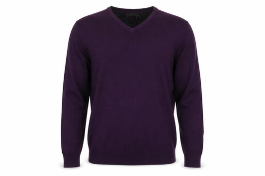Jeff Banks Men's Purple V-Neck Cotton Jumper Medium