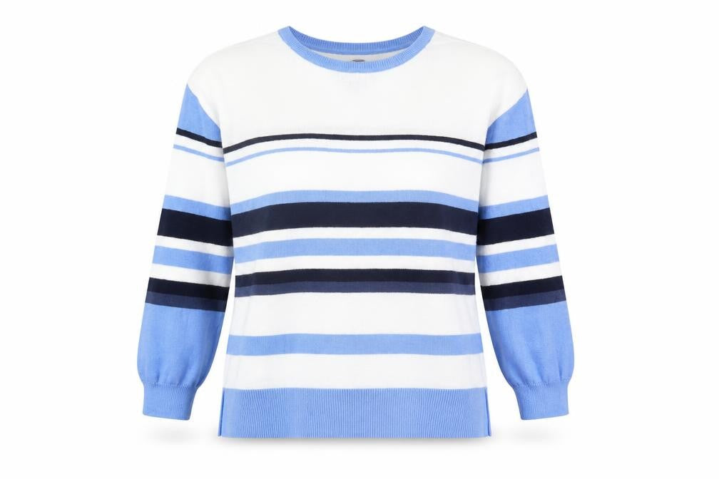 Laura Ashley Women's Blue Striped V-Neck Jumper UK 12