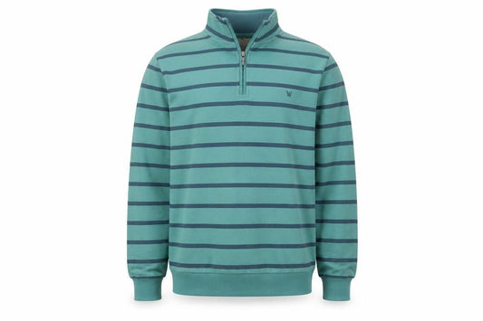 WoolOvers Mens Green Cotton Striped 1/4 Zip Sweatshirt M