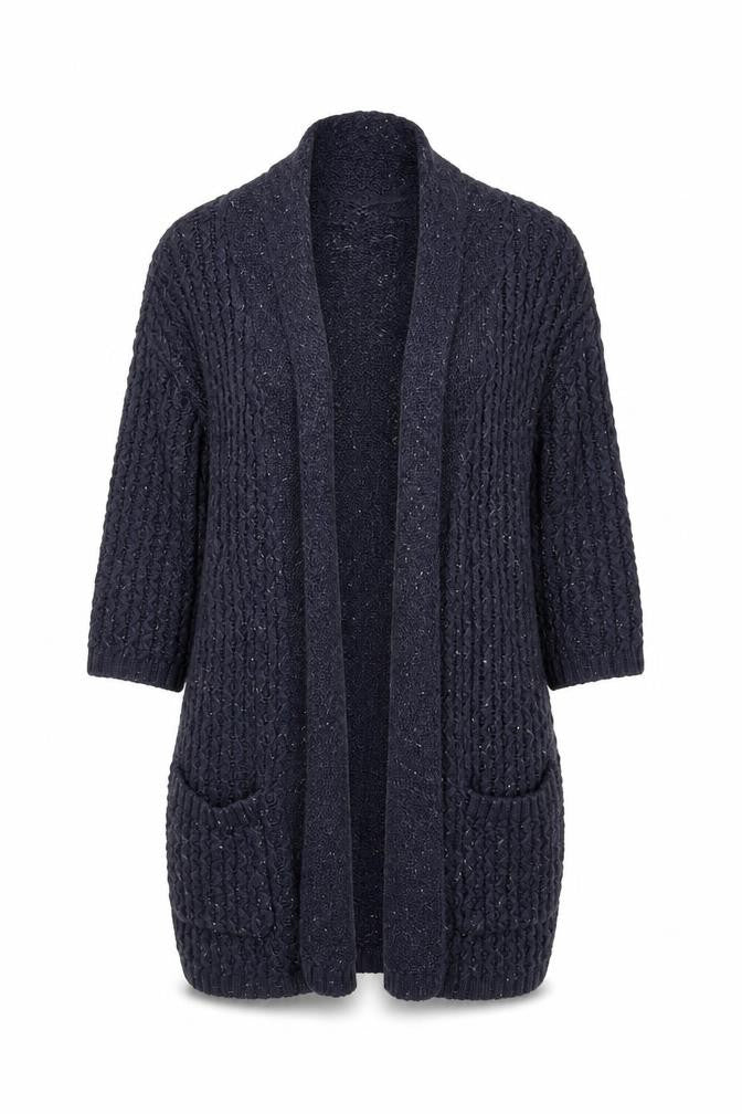 Fat Face Women's Blue Cable-Knit Open Front Cardigan, Size 8