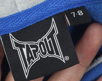 Close-up detail of Tapout boys’ blue pullover hoodie -, size 7-8, years