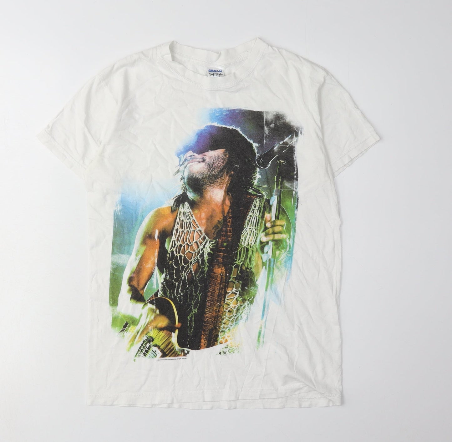 Gildan Men's White Graphic Print Cotton T-Shirt, Size S