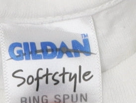 Gildan Men's White Graphic Print Cotton T-Shirt, Size S