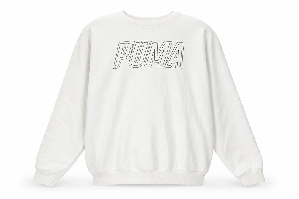 Puma Women's White Logo Sweatshirt L Pullover Crew