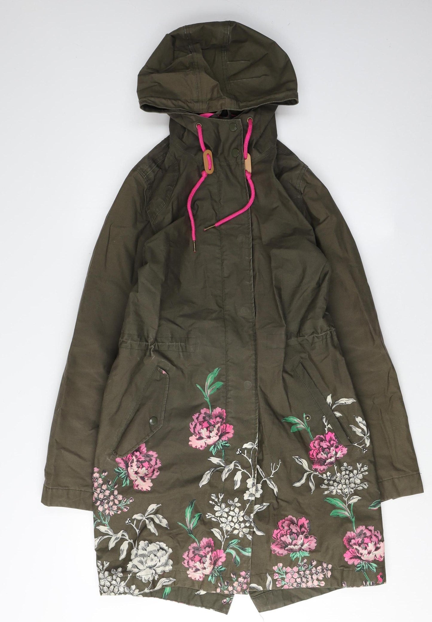 Joules Women’s Green Floral Parka Jacket Size 2XS