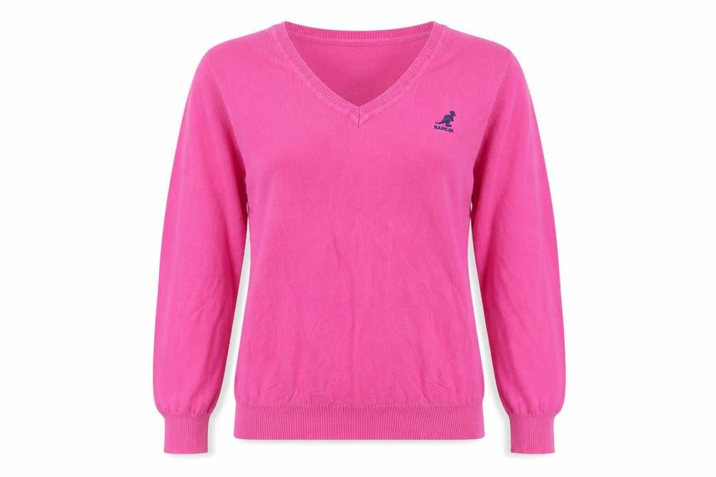 Kangol Women's Pink V-Neck Jumper Size 12
