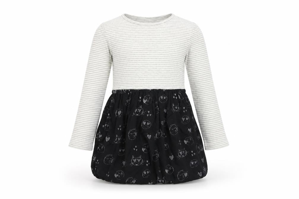 GAP Girls Grey & Black Striped Animal Cats Print Dress 6-7 Years