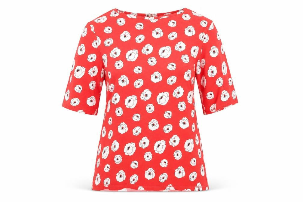 Cotton Traders Women's Red Floral T-Shirt Size 16